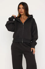 Studio 17 Willa Boxy Zip Front Hoodie Charcoal