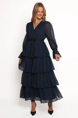 Antoinette Long Sleeve Tiered Maxi Dress Navy