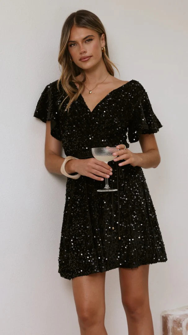 Zinnia Sequins Mini Dress Black Sequins