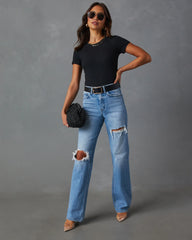 Sequoia Stretch High Rise Straight Leg Distressed Jeans