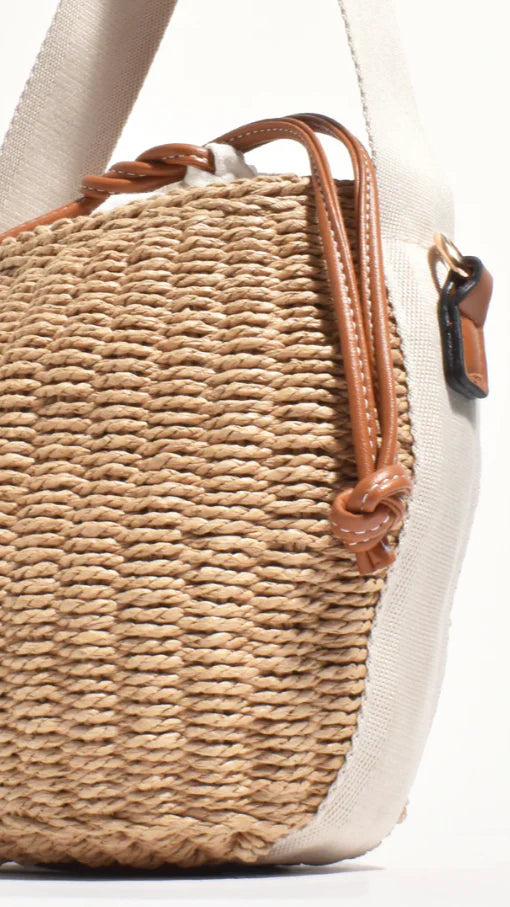 Cleo Woven Bucket Handbag Natural Tan