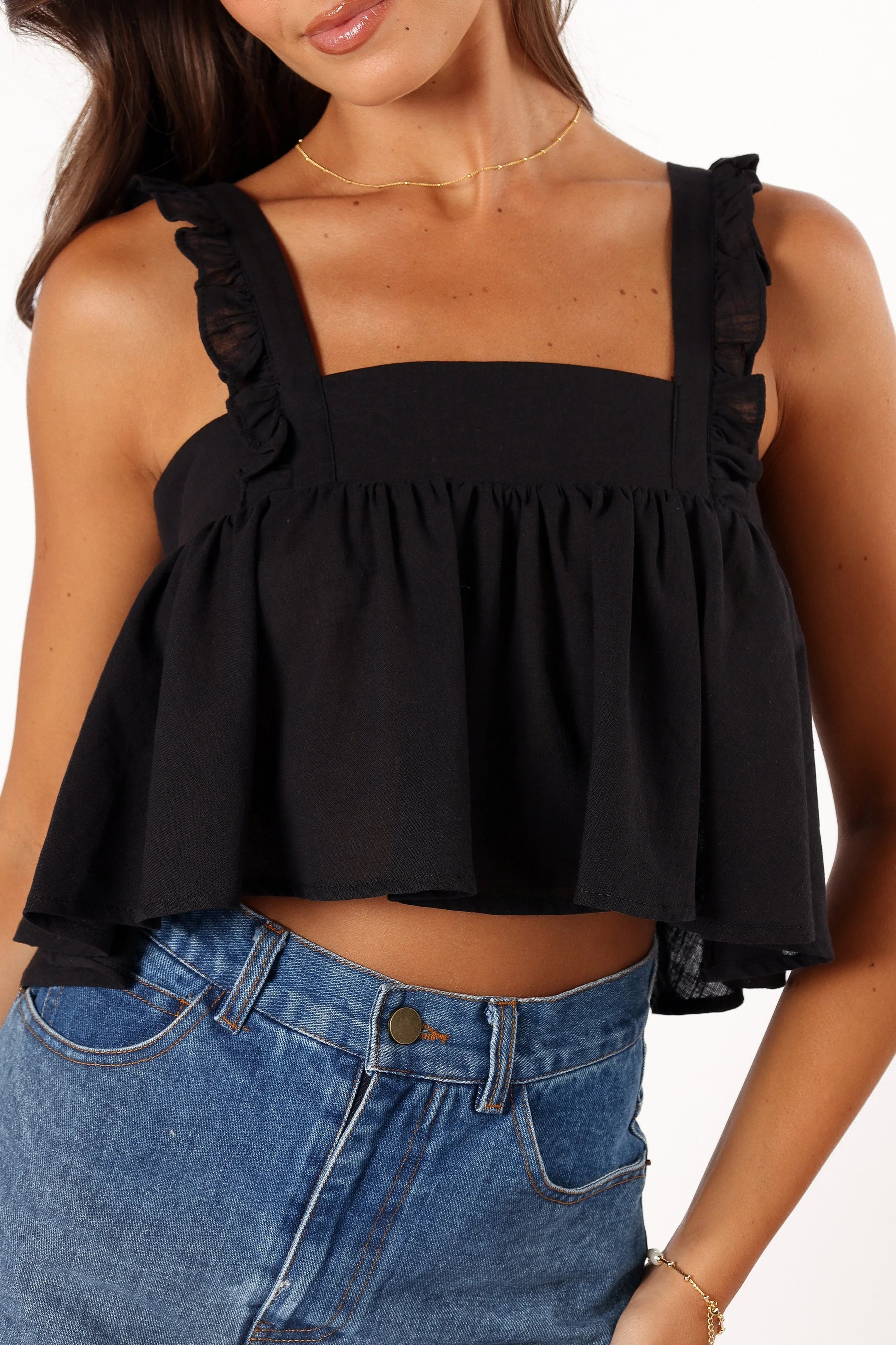 Raye Ruffle Strap Top Black