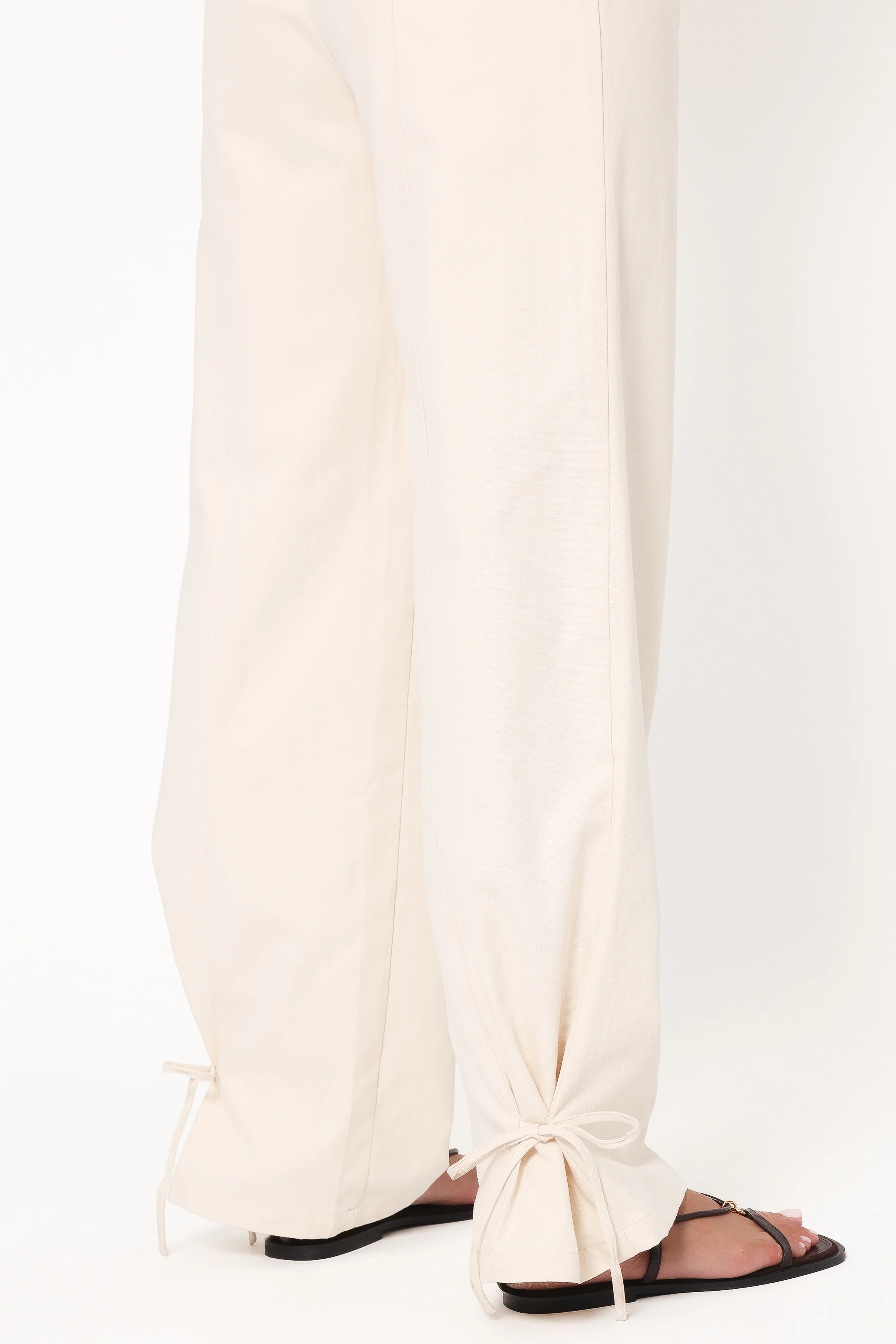 Asher Tie Detail Tapered Leg Pants Cream