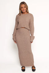 Reid Cable Knit Skirt Set Taupe