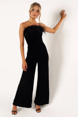 Donatella Feather Trim Jumpsuit Black