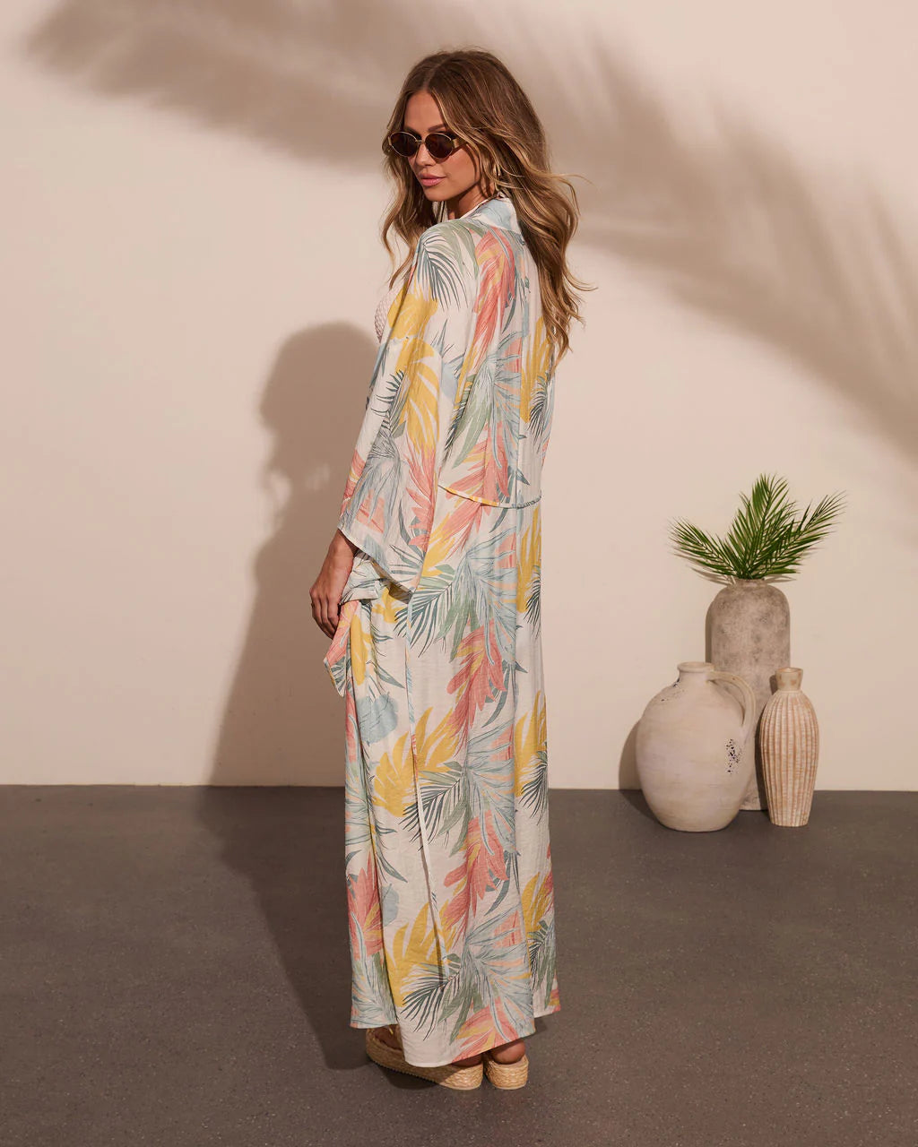 Coastal Gleam Tropical Wrap Tie Cover Up Maxi Dress