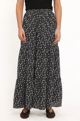 Vincent Tier Maxi Skirt Black Floral