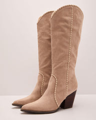 Leana Faux Suede Contrast Trim Western Boots