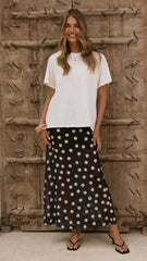 Onella Semi Sheer Maxi Skirt Black White Polka Dot