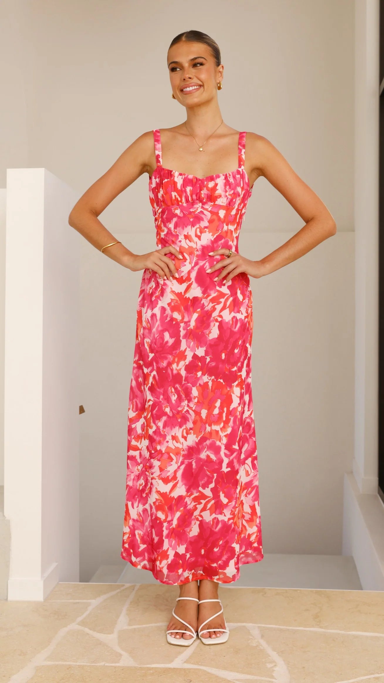Margo Midi Dress Pink Red Floral