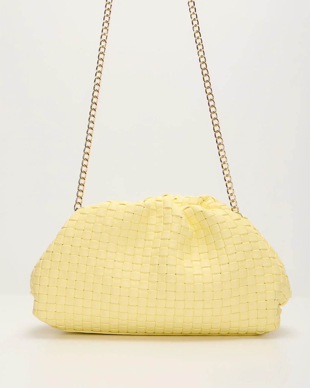Janice Woven Leather Pouch Clutch
