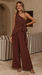 Leela One Shoulder Top and Pants Set Brown