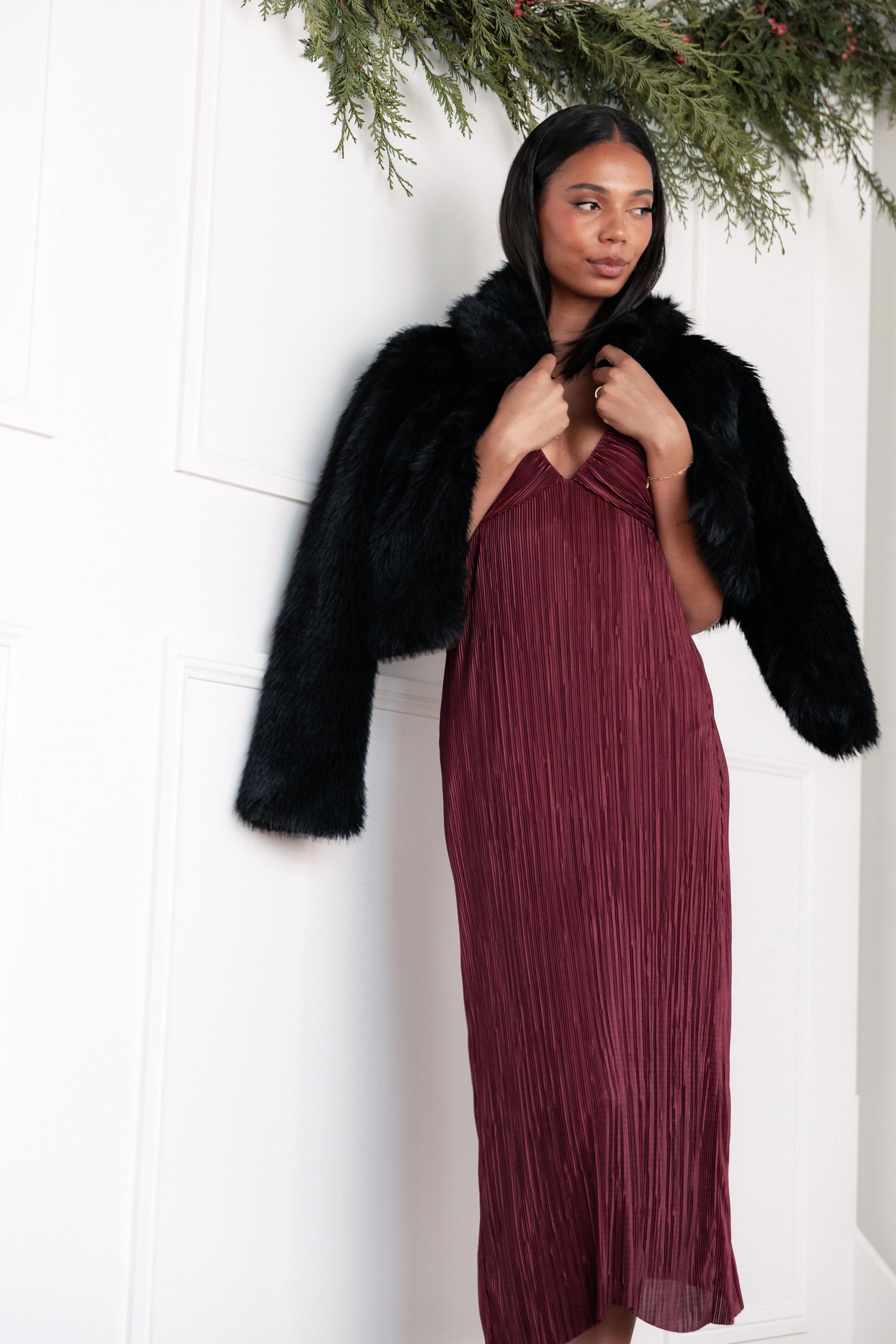 Safi Plisse Maxi Dress Wine