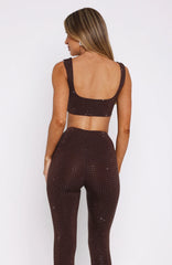 Running Late Embellished Crop Chocolate