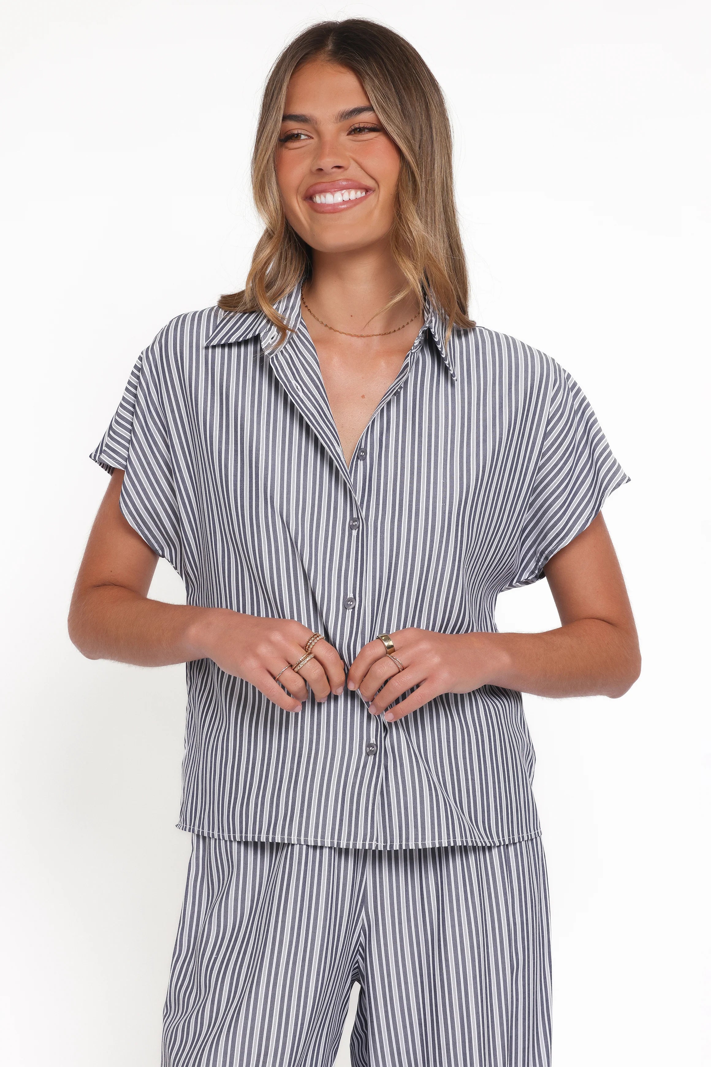 Melanie Pant Set Charcoal Stripe