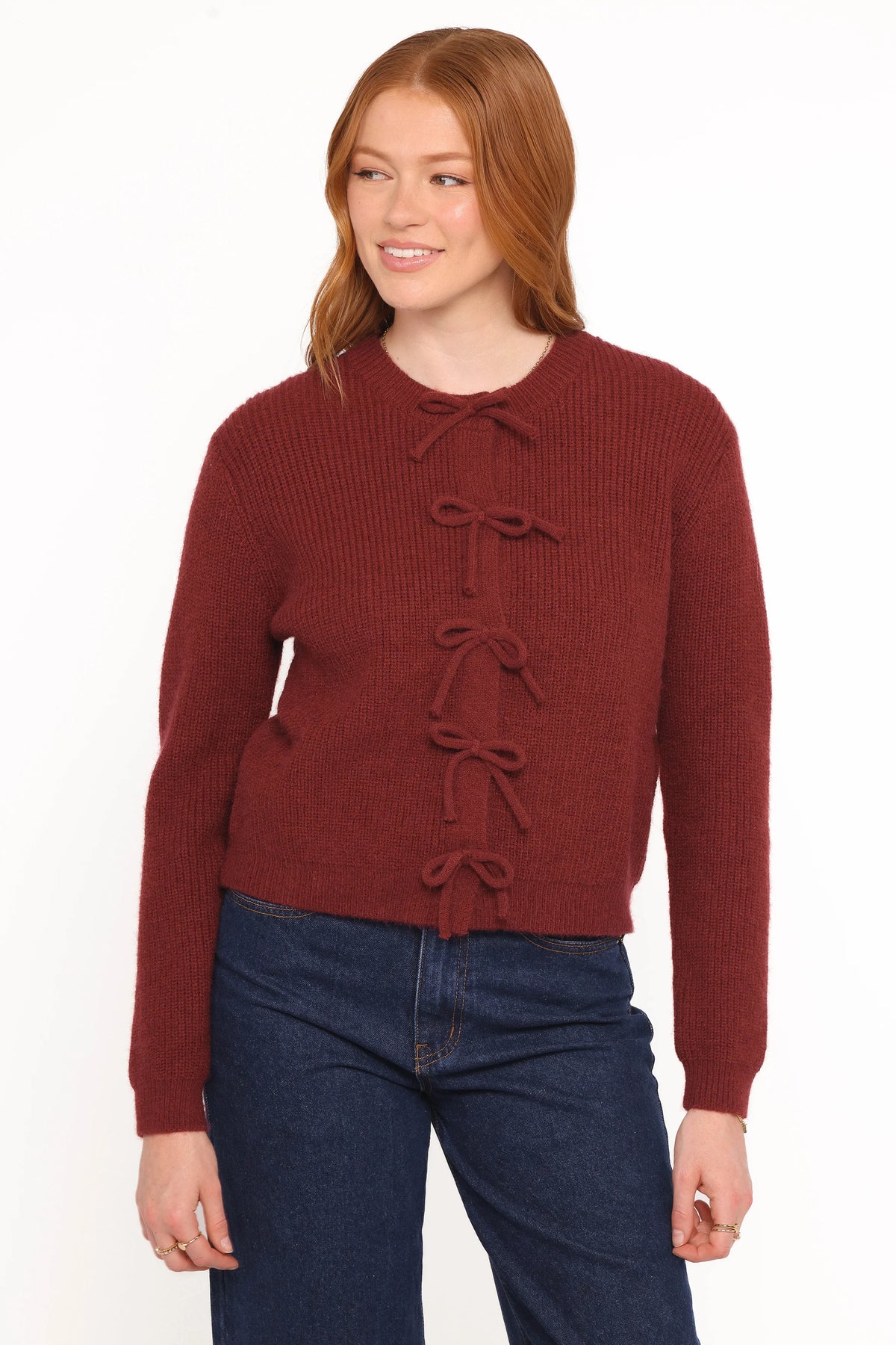 Wilde Bow Front Cardigan Burgundy