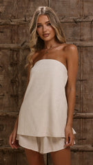 Kiki Strapless Top and Shorts Set Oat