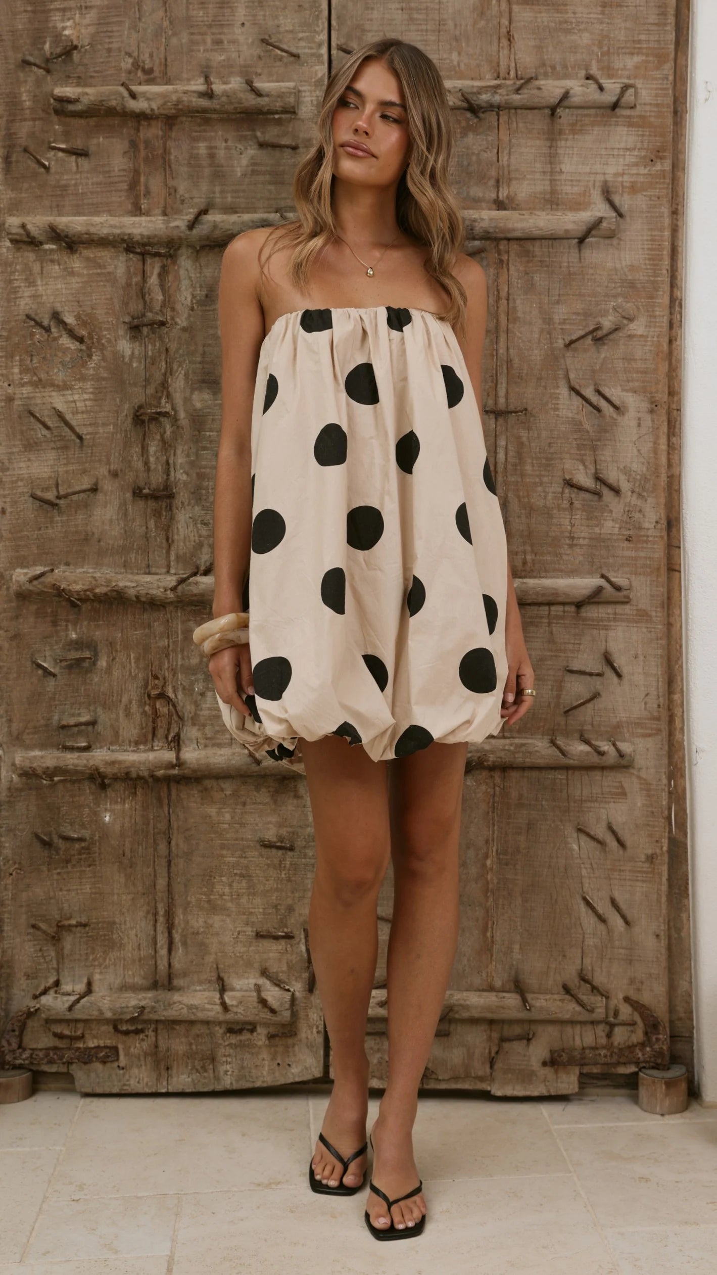 Everly Strapless Mini Dress Oat Black Polka
