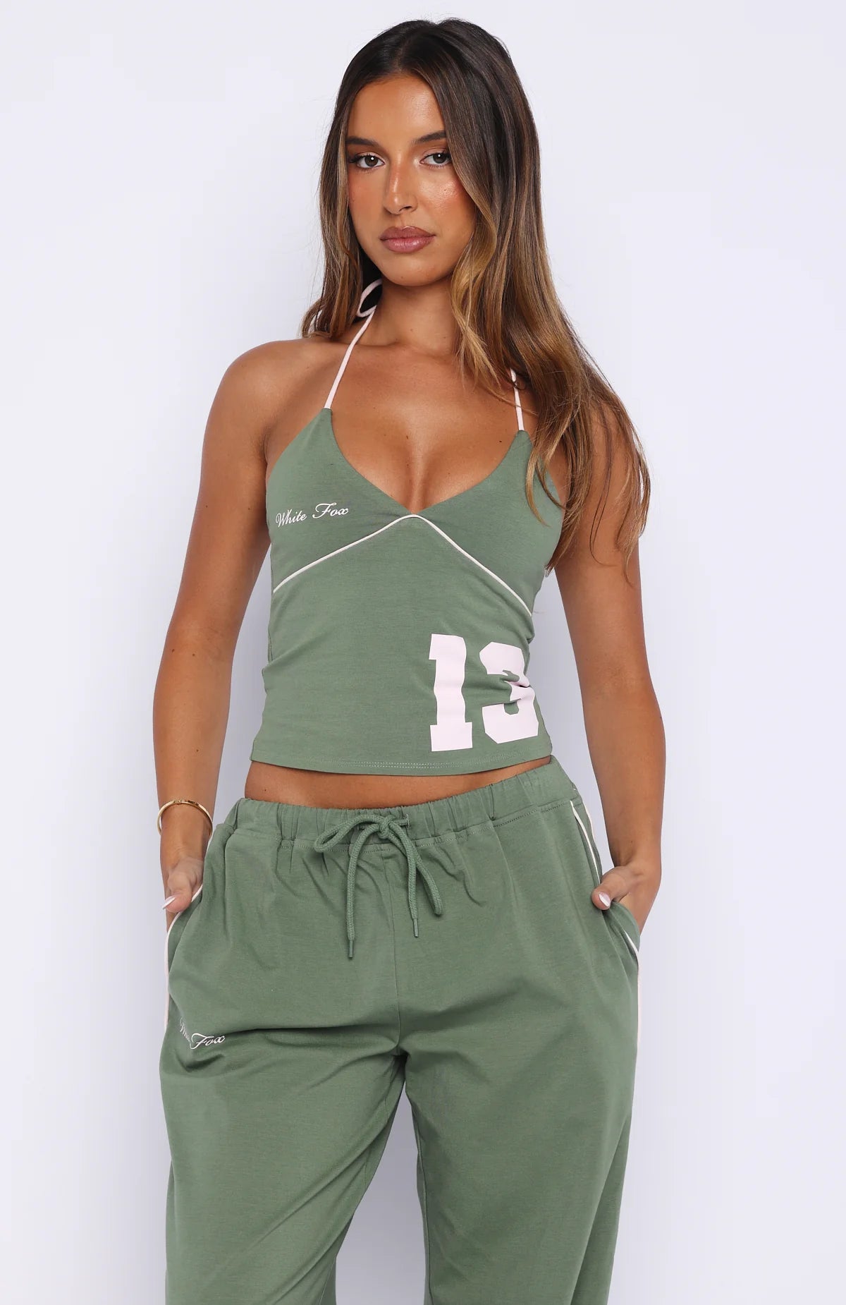 Cant Help The Feeling Halter Top Khaki