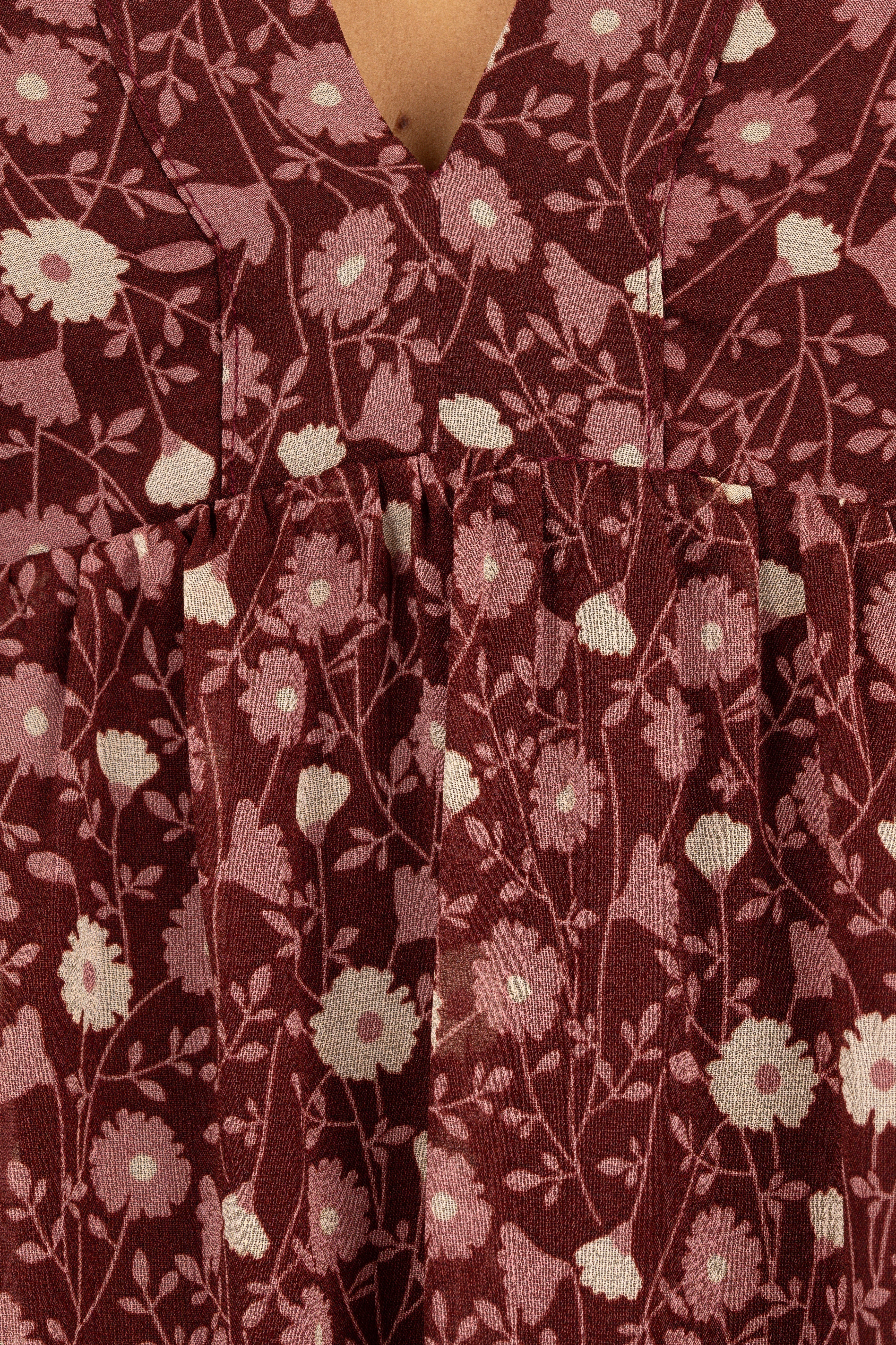 Evian Long Sleeve Maxi Dress Burgundy Multi