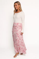 Velda Ruched Maxi Skirt Pink Floral