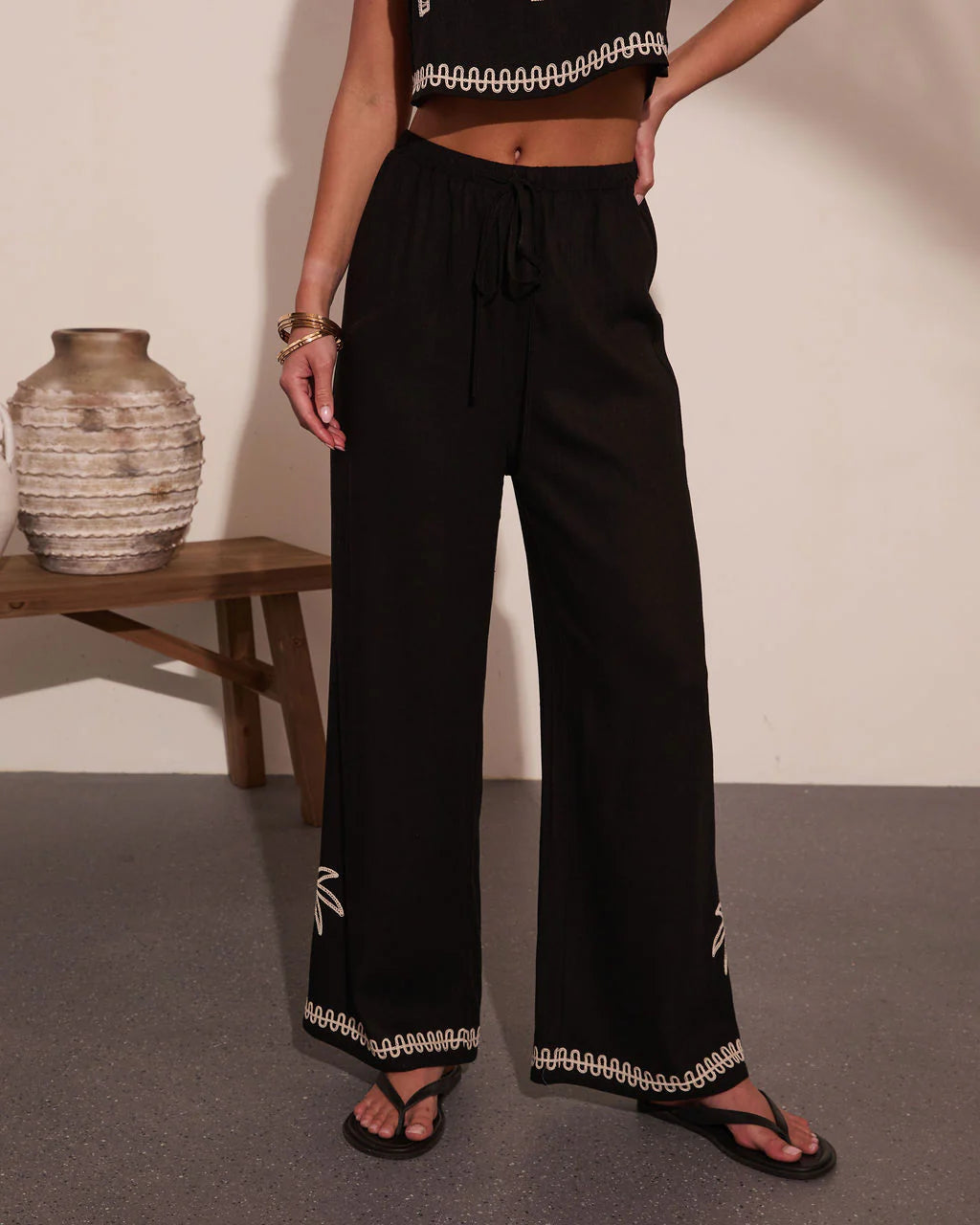 Cabana Coast Embroidered Palm Wide Leg Pants