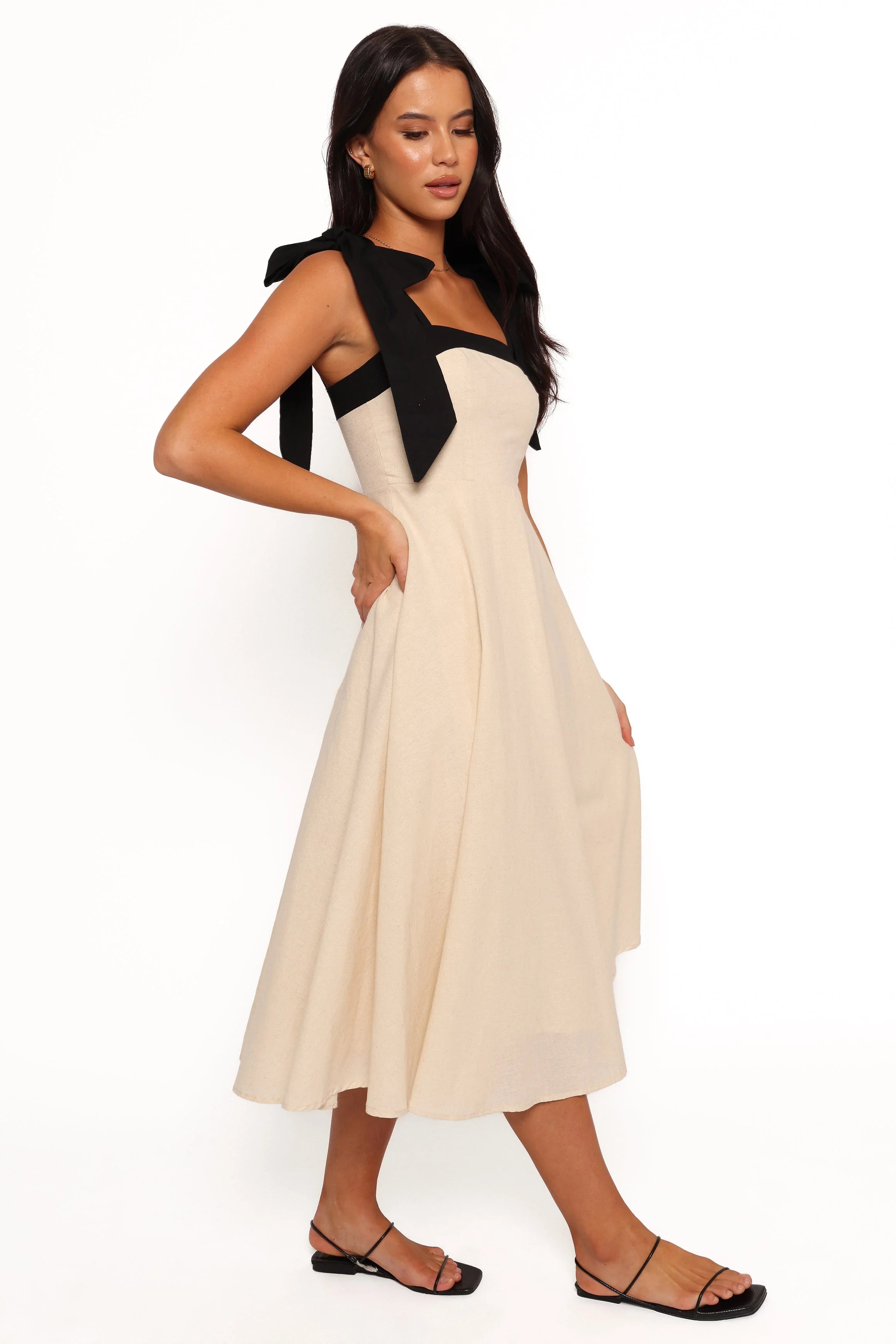 Olinda Midi Dress Oatmeal Black