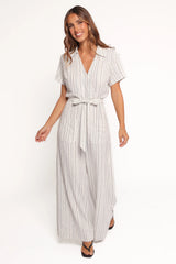 Daila Tie Waist Jumpsuit White Black