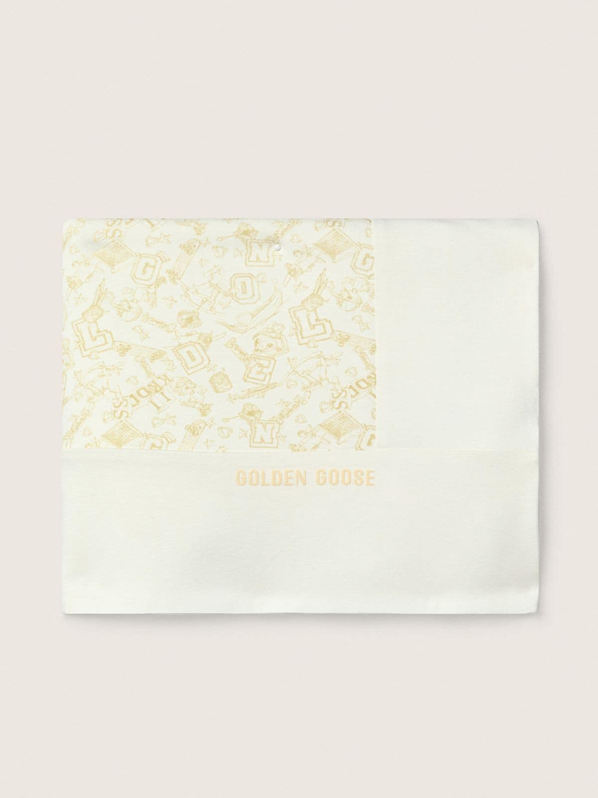Journey Baby blanket in white cotton fleece with peach-pink mascot print