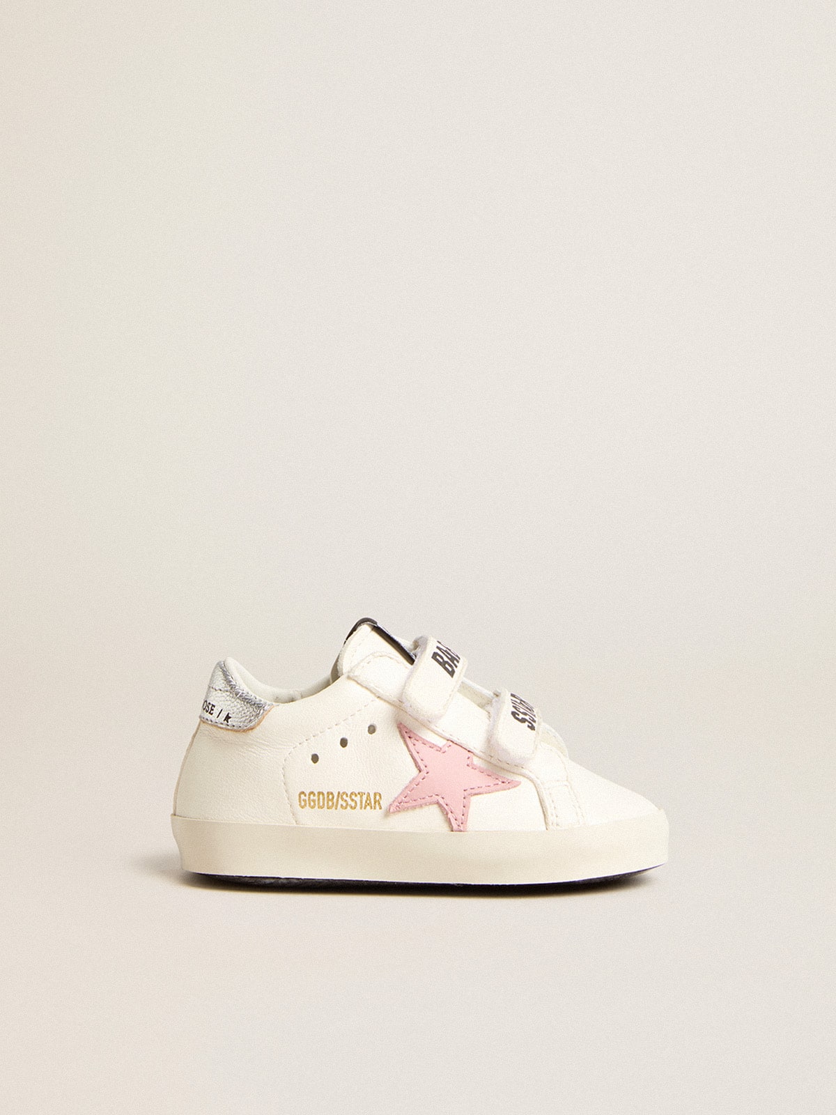 Baby Old School with pink leather star and silver leather heel tab