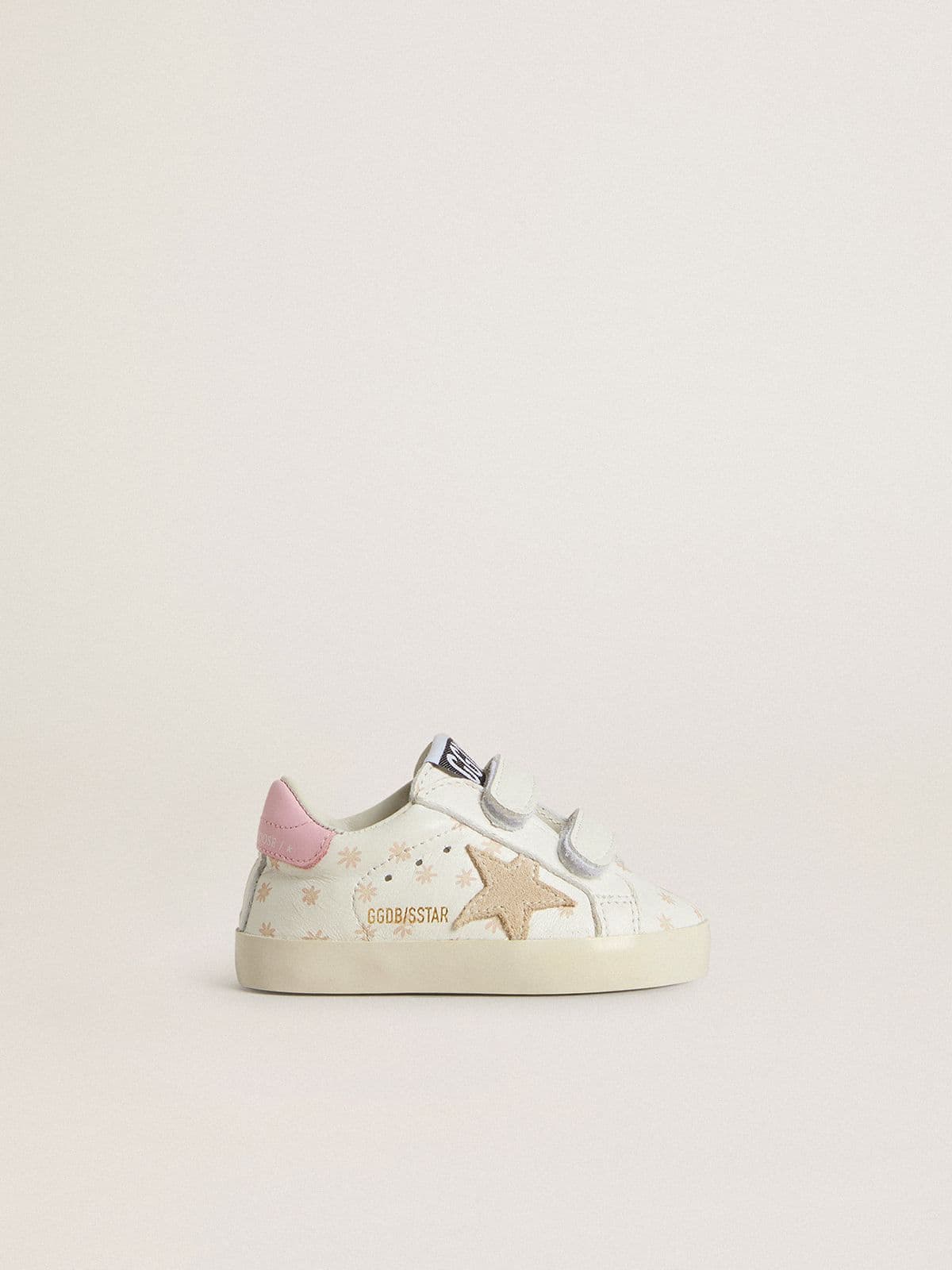 Baby School in nappa with pink flower motif and beige suede star