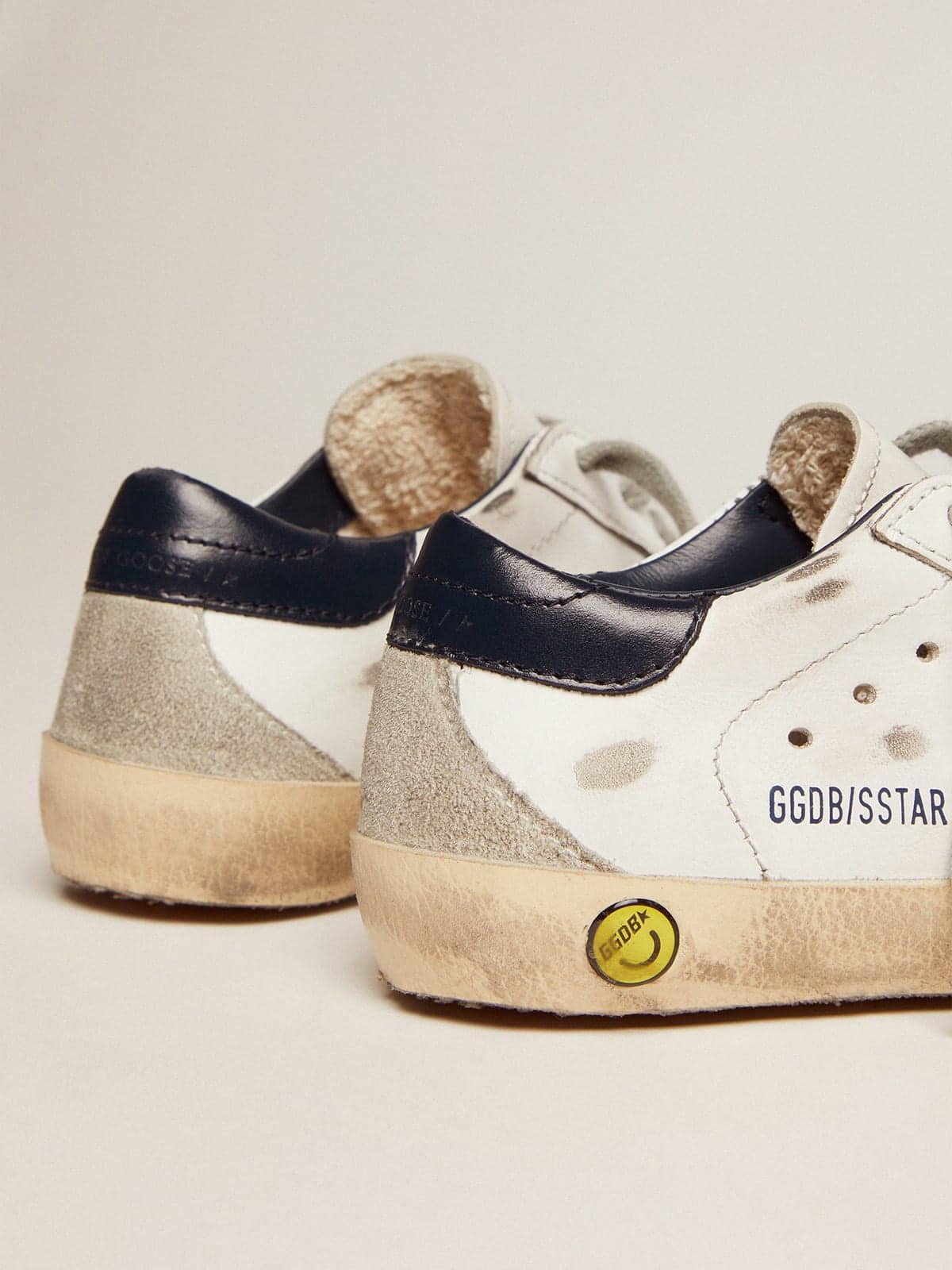 Junior Super-Star with ice-gray suede star and navy-blue leather heel tab