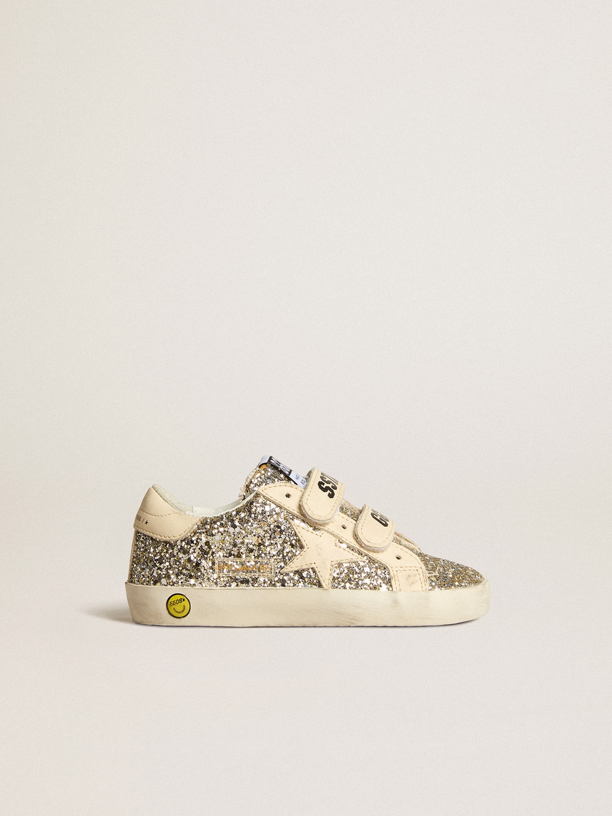 Junior Old School in platinum glitter with leather star and heel tab
