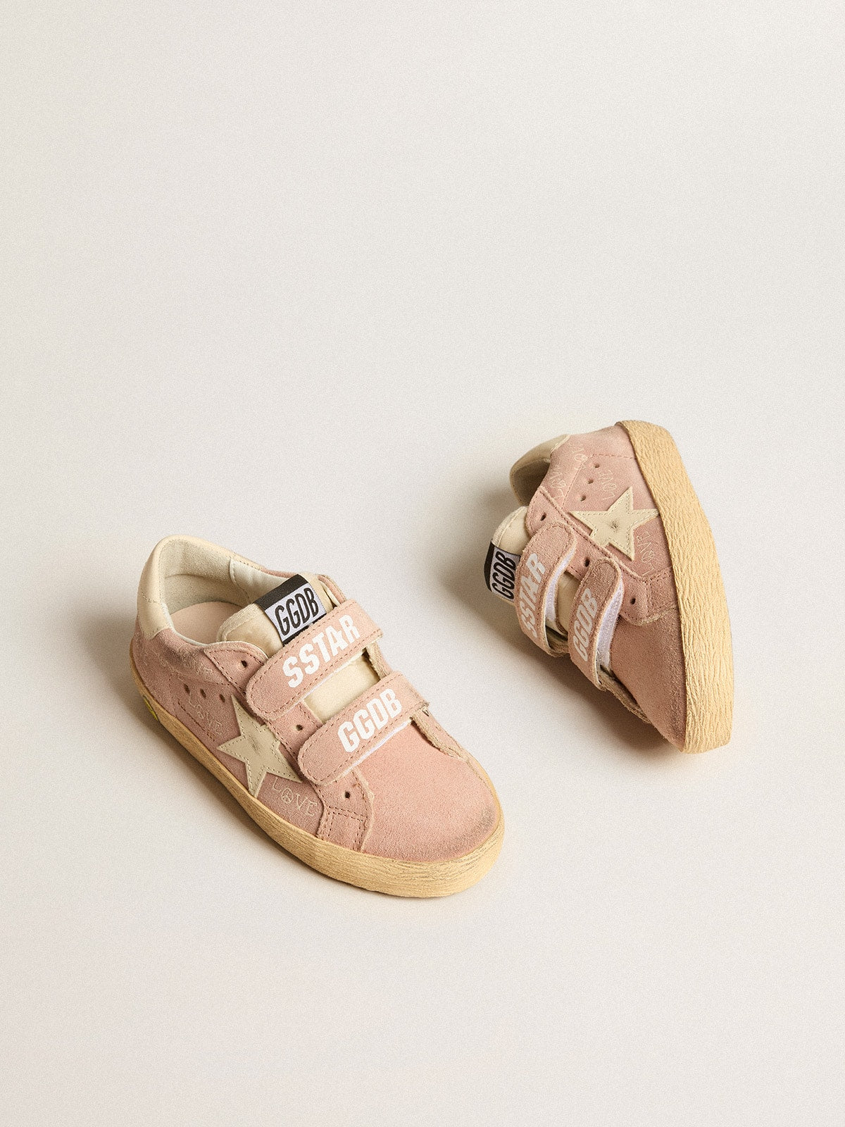 Old School Junior in pink suede with cream leather star and heel tab