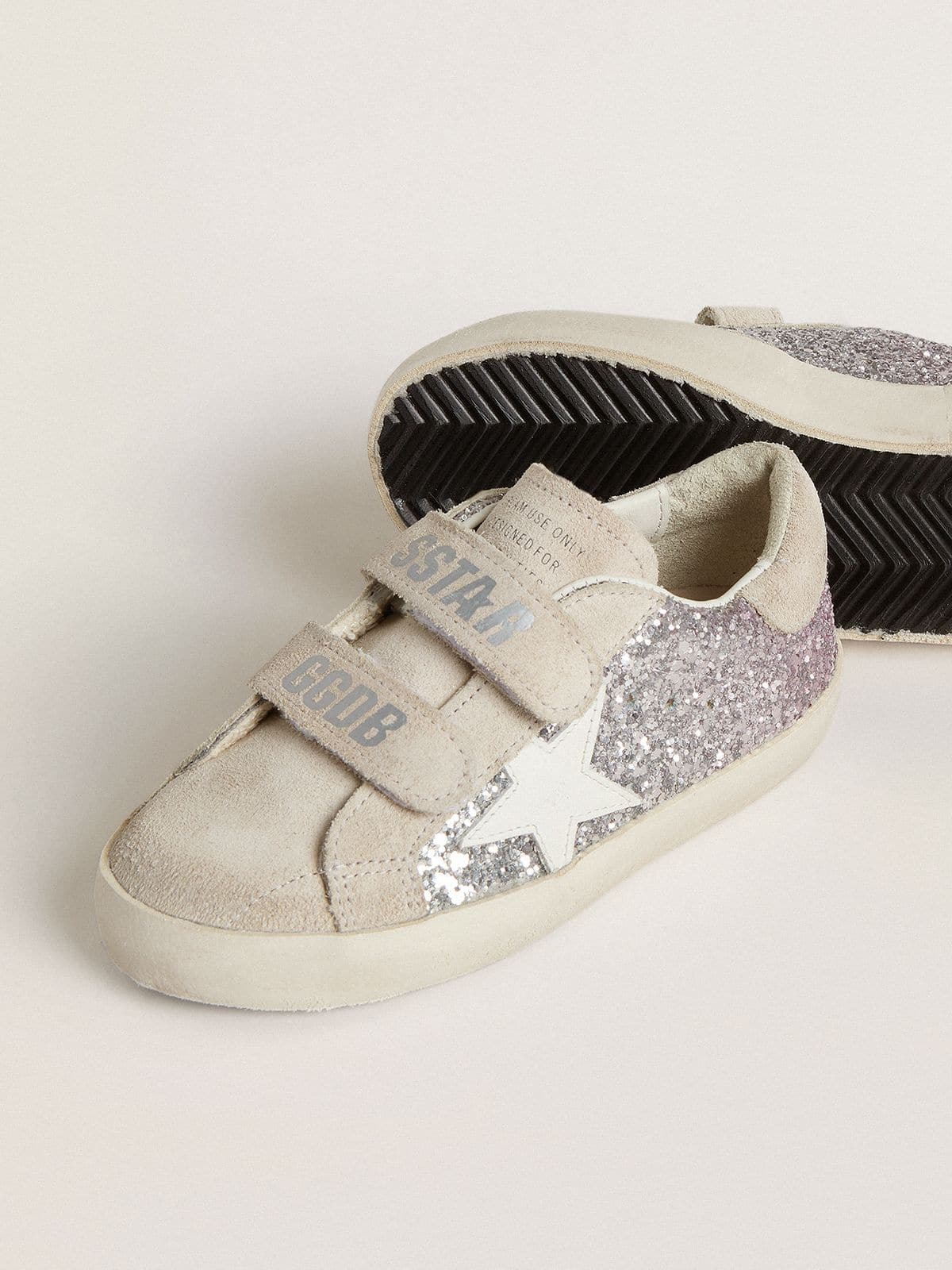 Junior Old School in silver and pink glitter with white leather star