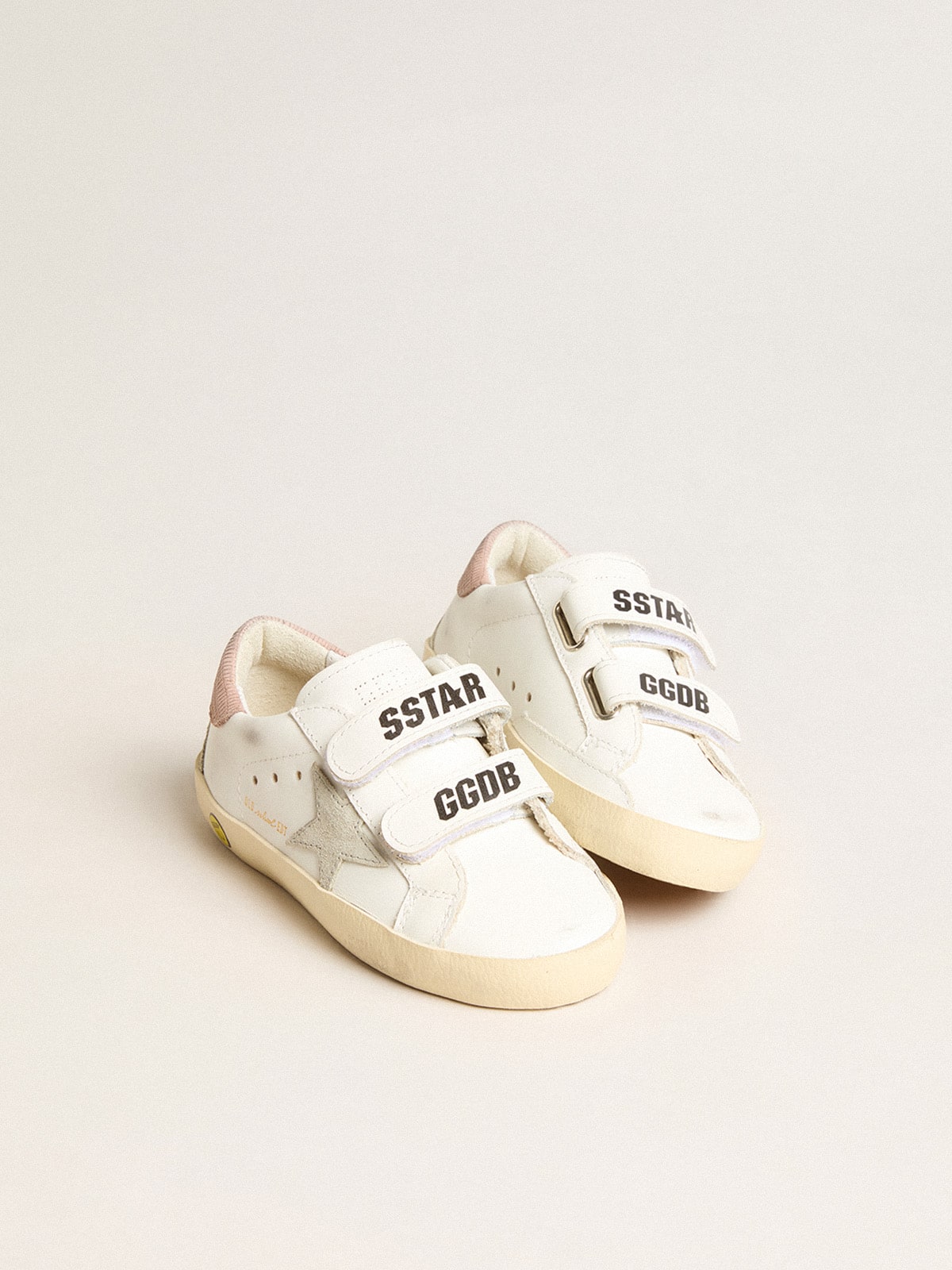 Junior Old School in leather with gray suede star and old rose heel tab