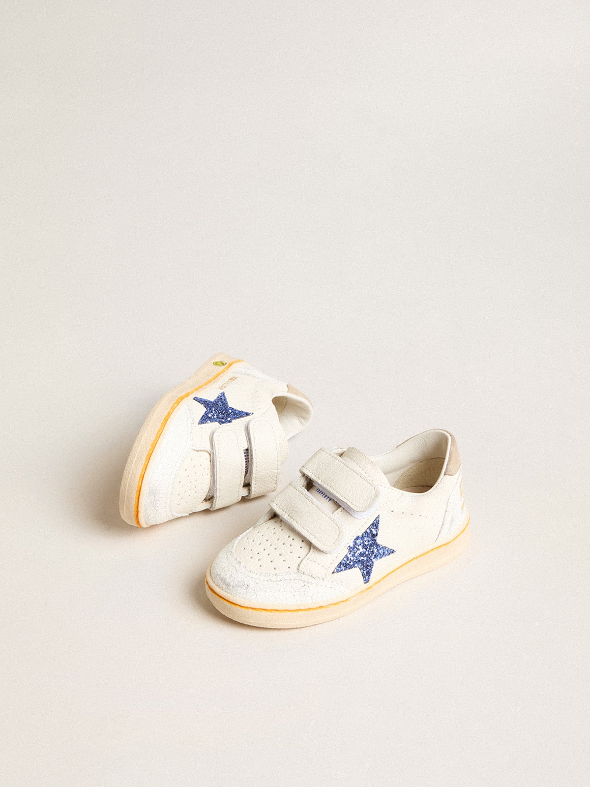Junior Ball Star with blue glitter star and beige suede heel tab