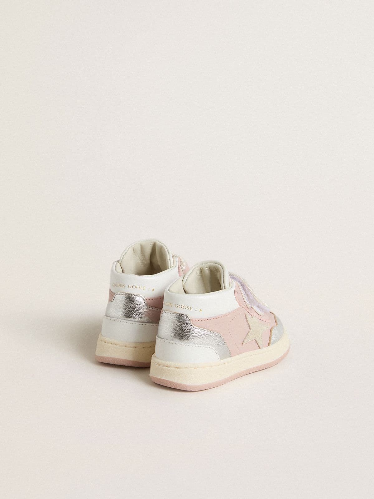 Junior June in pink leather with metallic leather inserts and suede star