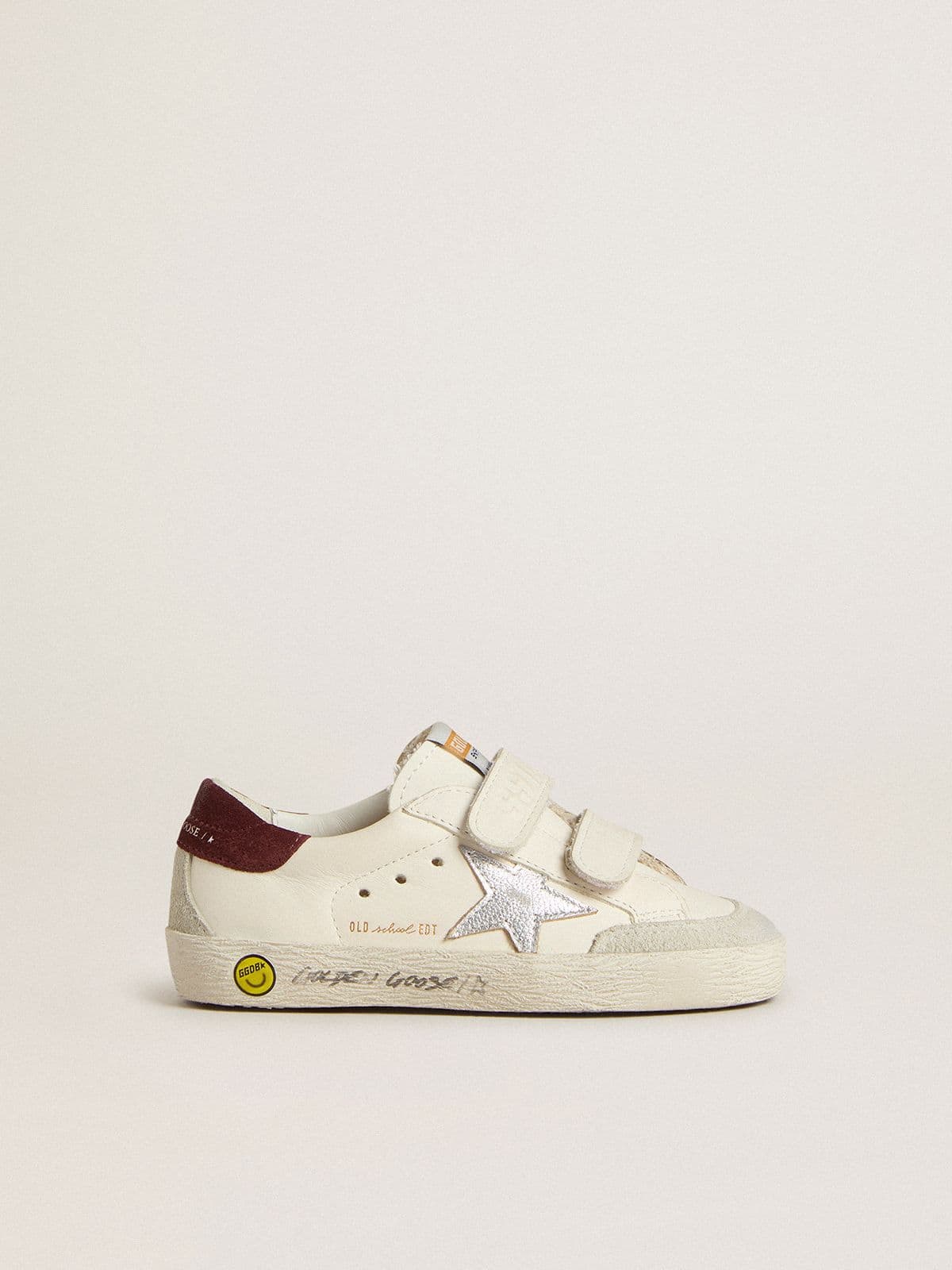 Junior Old School with silver metallic leather star and purple suede heel tab