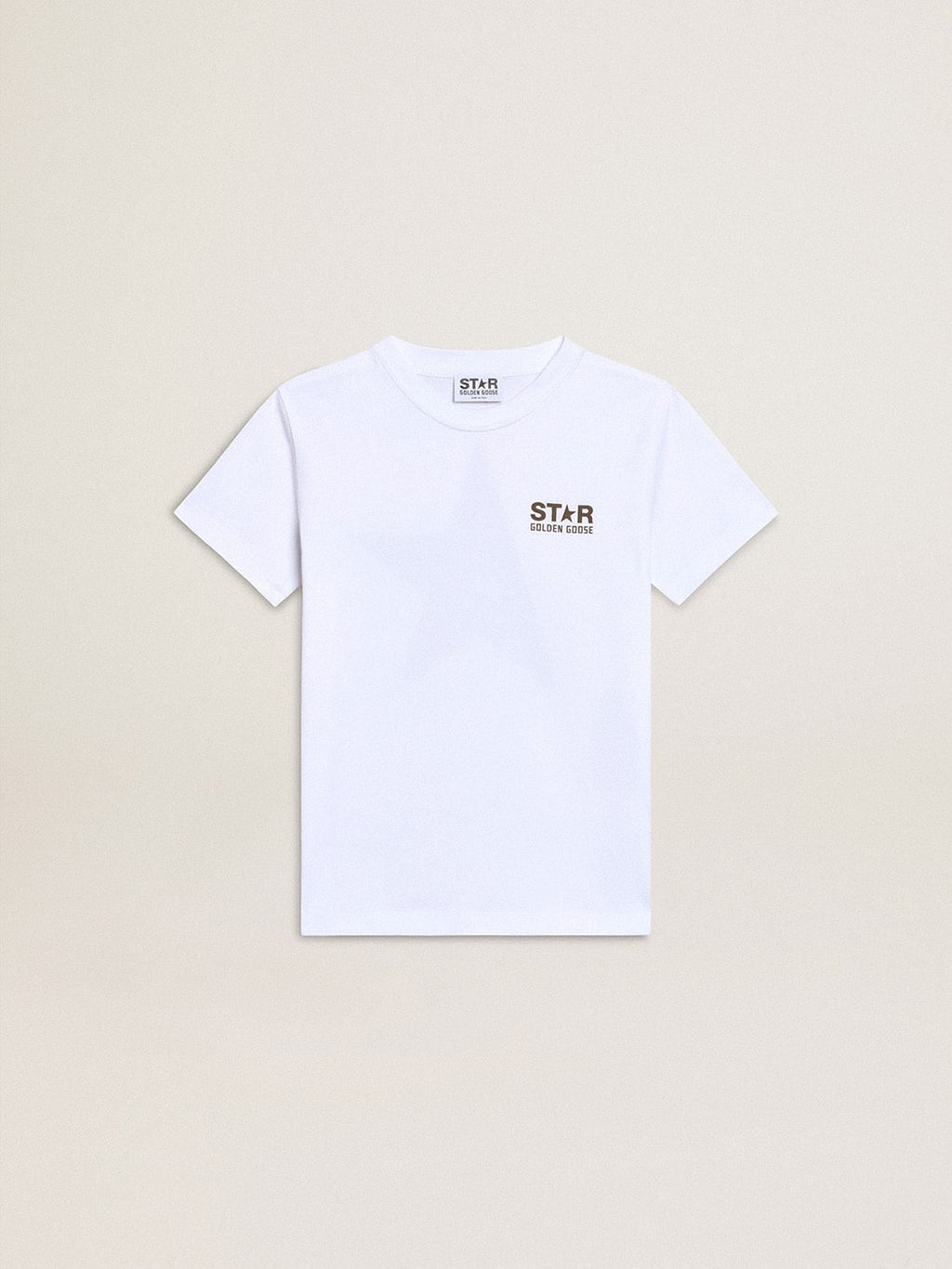 Boys' white T-shirt with contrasting dark green logo and star