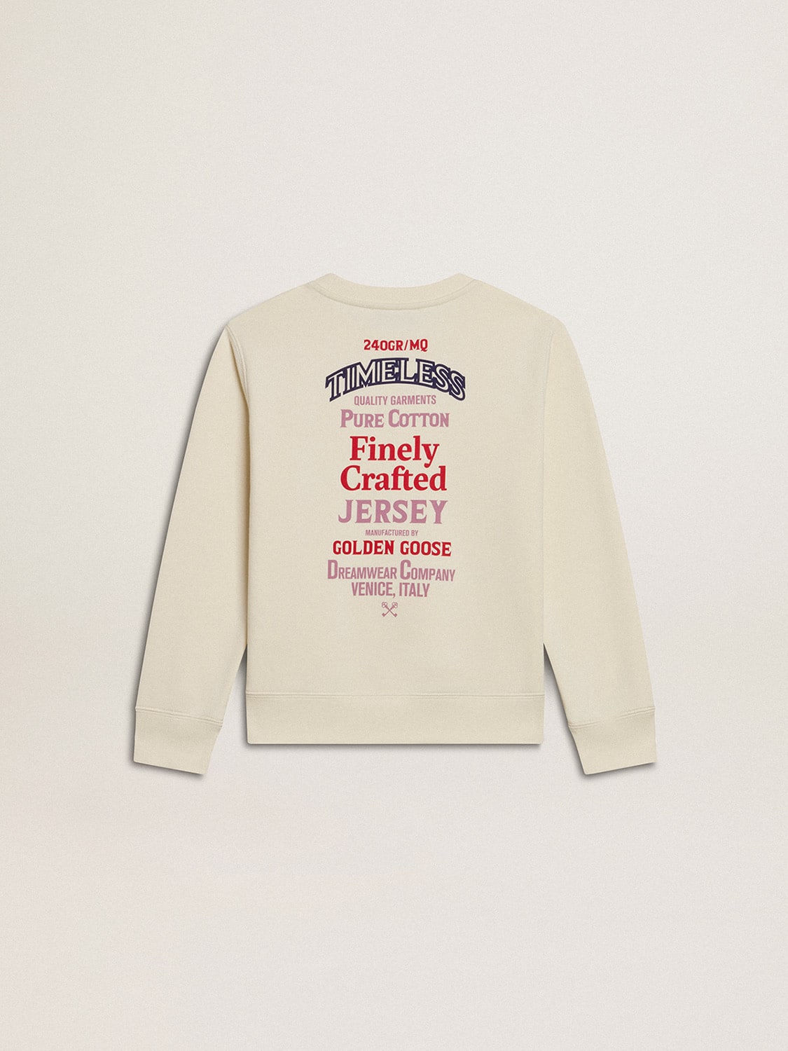 Girls' T-shirt in worn white with embroidery on the front and print on the back