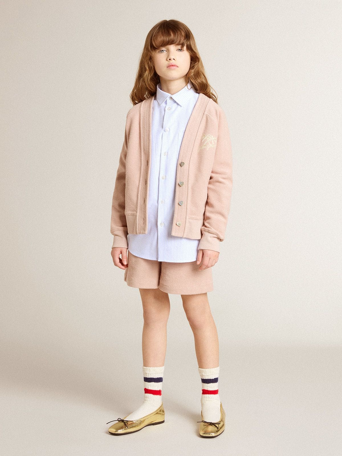 Boys' shirt in light blue and white striped cotton with embroidered logo