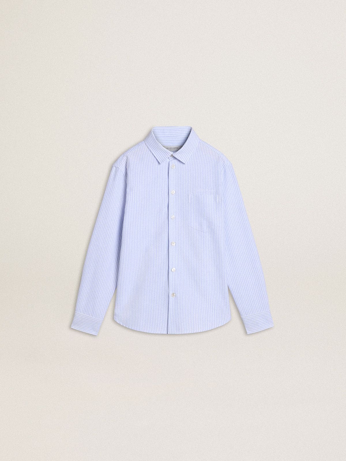 Boys' shirt in light blue and white striped cotton with embroidered logo