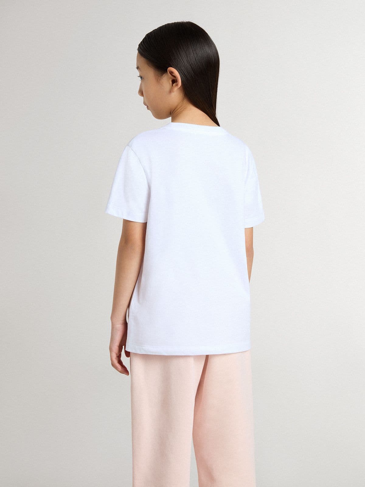 Kids’ white cotton T-shirt with silver print