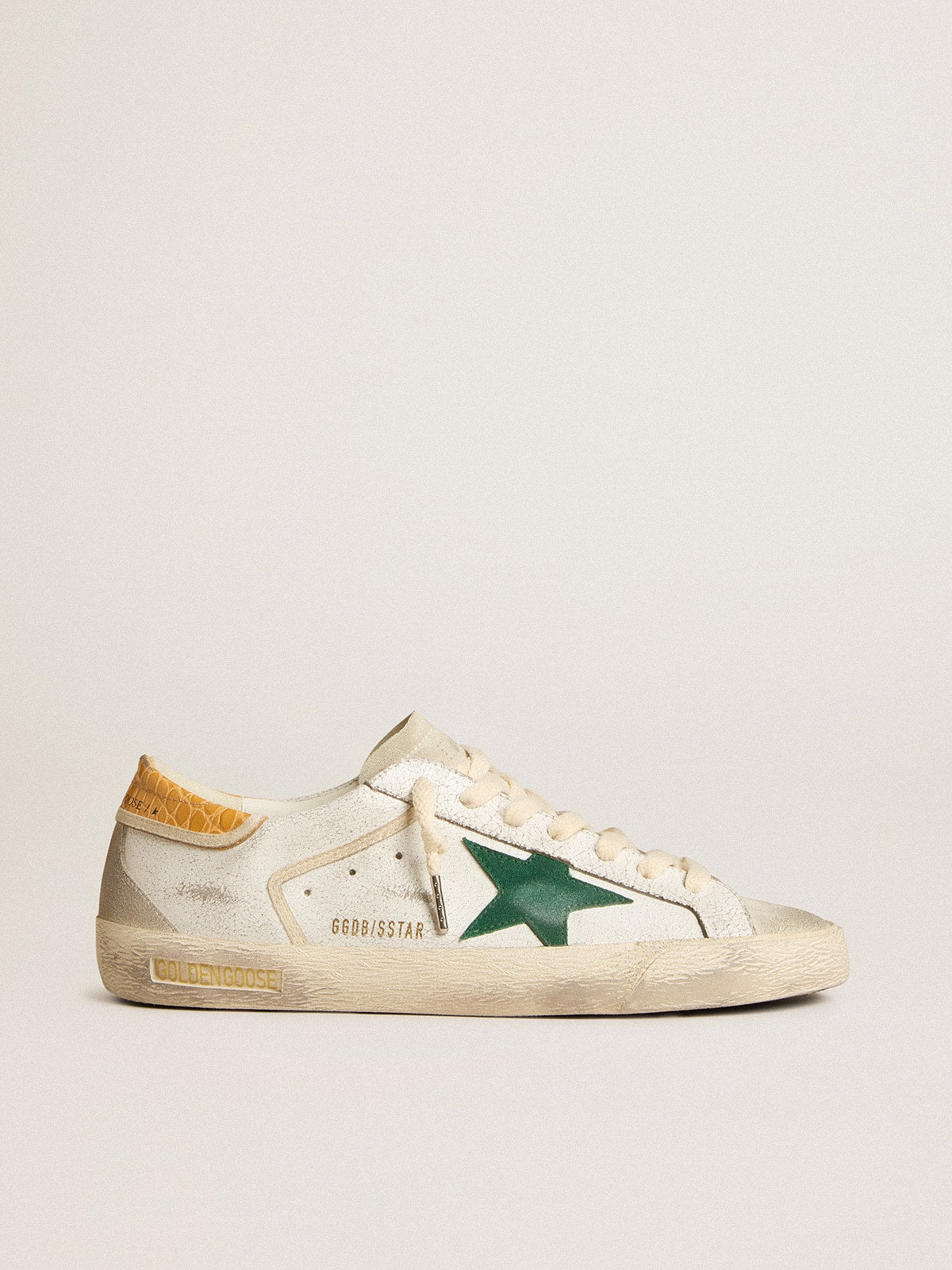 Men's Super-Star with green suede star and yellow croc-print leather heel tab