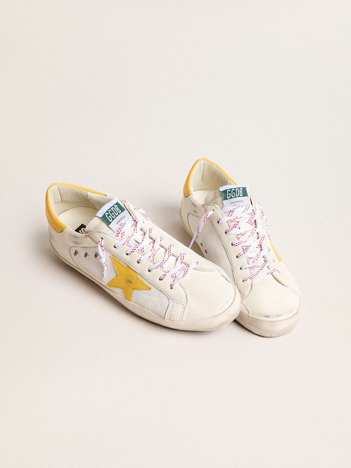 Men’s Super-Star in mesh and nappa leather with yellow leather star and heel tab