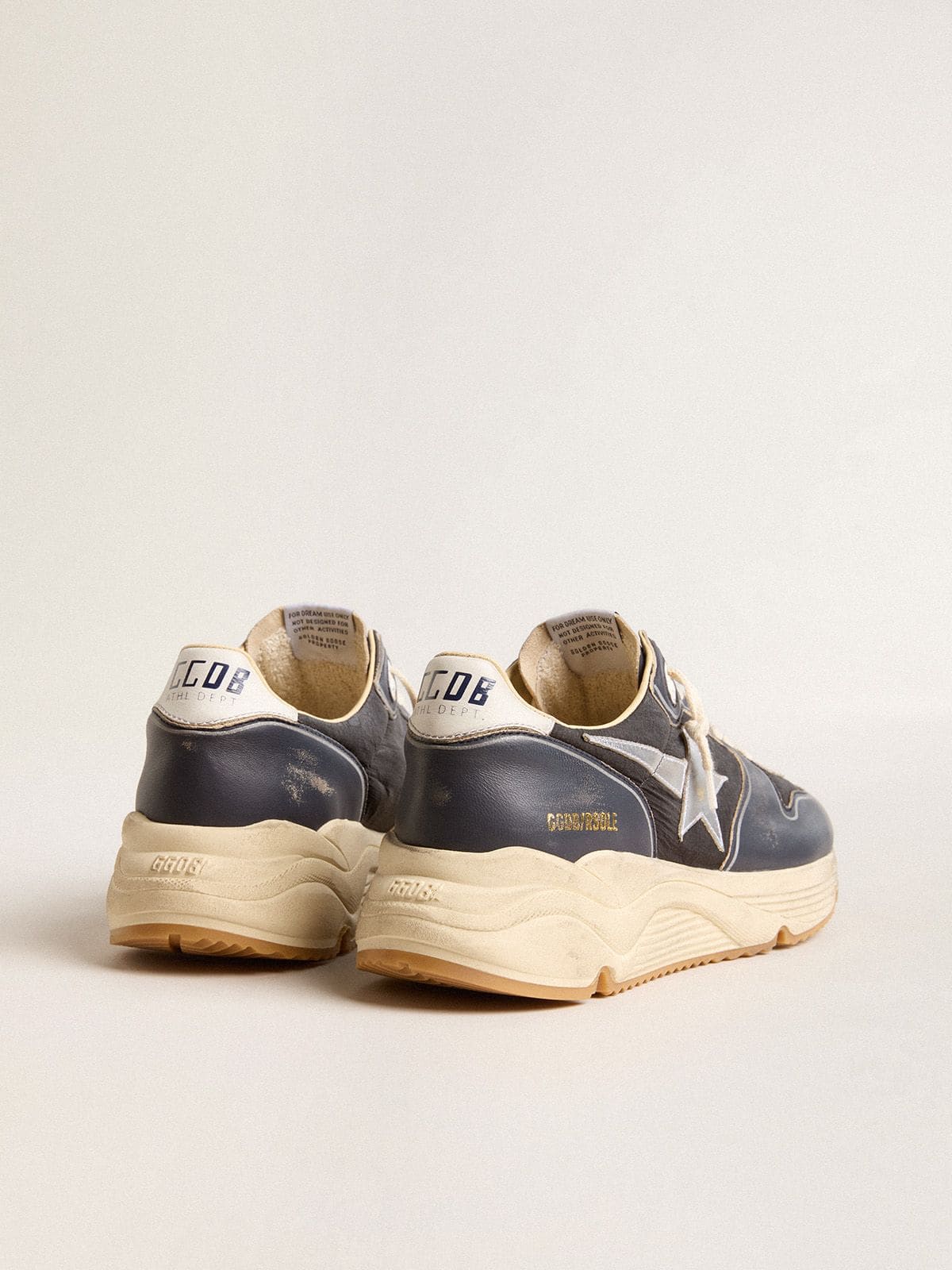 Men’s Running Sole in dark blue nappa leather and black nylon with a silver star