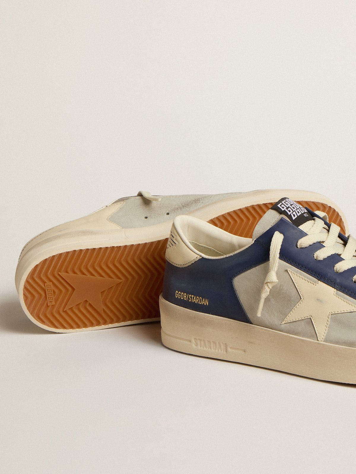 Men’s Stardan in grey and blue leather with cream-colored star and heel tab