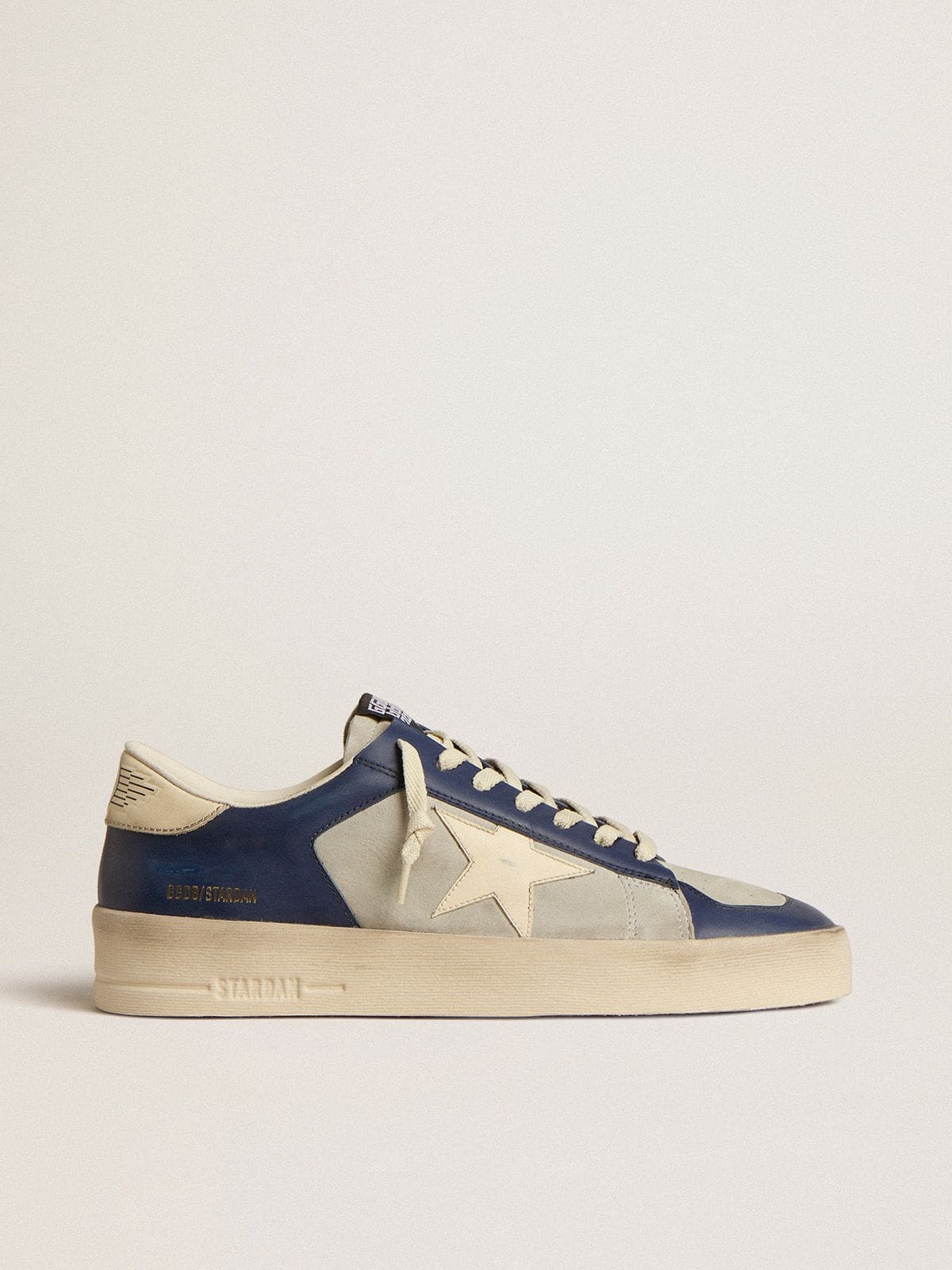 Men’s Stardan in grey and blue leather with cream-colored star and heel tab