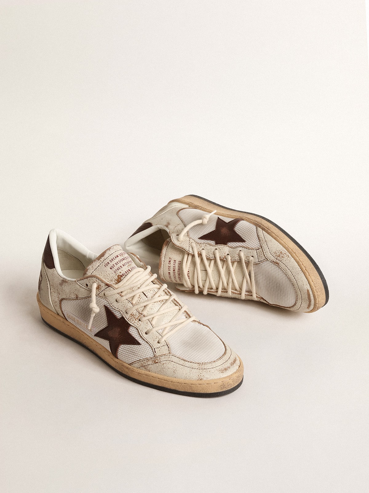 Men's Ball Star LTD in ecru leather and white mesh with brown star